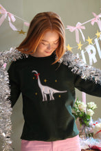 Load image into Gallery viewer, Embroidered holographic disco Christmas dinosaur sweater