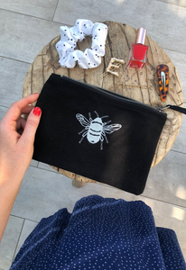 Bee embroidered accessory pouch