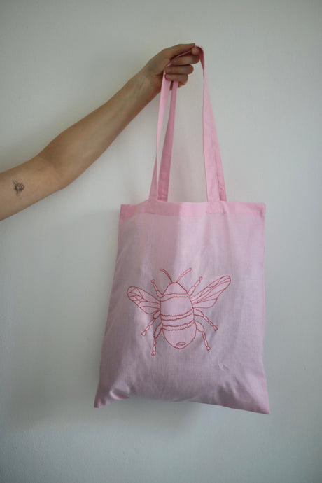 Big Bee embroidered tote bag
