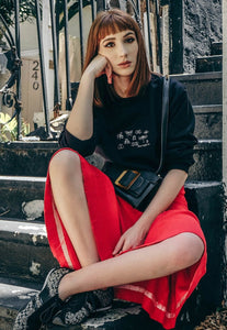 Stop buggin me embroidered slogan sweater