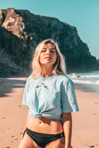 Trio of orca embroidered organic t-shirt.