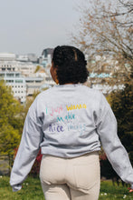 Load image into Gallery viewer, Embroidered I just wanna make nice things back sweater with doodle bee sleeve