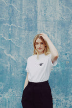 Load image into Gallery viewer, Bumble bee embroidered organic t-shirt.