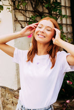 Load image into Gallery viewer, Mini bee embroidered organic t-shirt.
