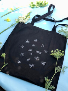 Lots of bugs embroidered tote bag