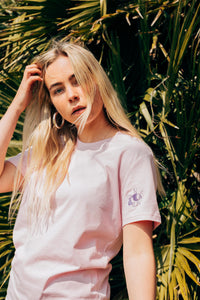 Hey have a nice day embroidered back with doodle bee on front sleeve t-shirt