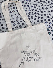 Load image into Gallery viewer, Lots of dinosaurs embroidered tote bag