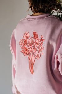 Embroidered big bunch of flowers embroidered back sweater