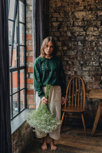 Embroidered large wildflower sweater with floral sleeves