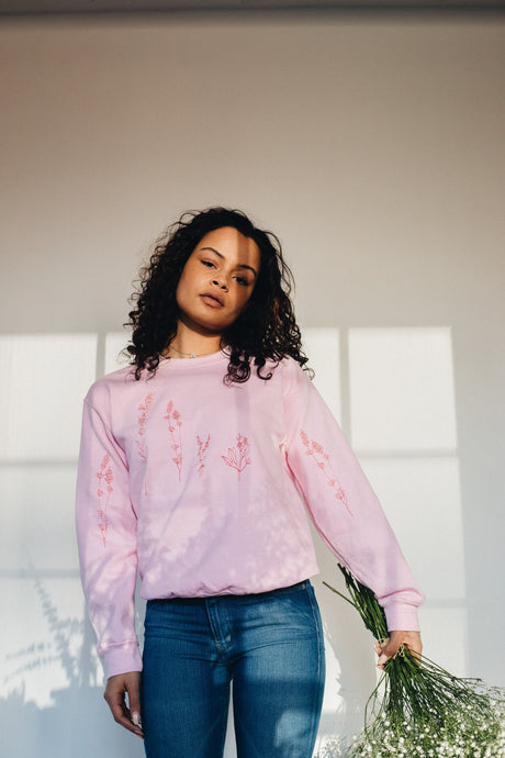 Embroidered large wildflower sweater with floral sleeves