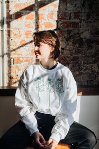 Embroidered trio of big roses with embroidered sleeve and back sweater