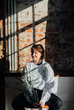 Load image into Gallery viewer, Embroidered trio of big roses with embroidered sleeve and back sweater