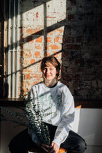 Load image into Gallery viewer, Embroidered trio of big roses with embroidered sleeve and back sweater