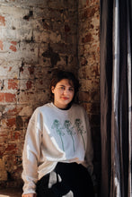 Load image into Gallery viewer, Embroidered trio of big roses with embroidered sleeve and back sweater