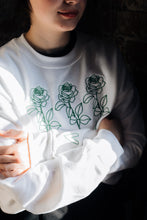 Load image into Gallery viewer, Embroidered trio of big roses with embroidered sleeve and back sweater