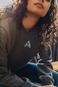 Embroidered colourful moth sweater