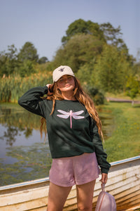 The fancy Holographic dragonfly embroidered on the front sweater