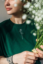 Load image into Gallery viewer, Single rose and &#39;have a nice day&#39; sleeve embroidered t-shirt.