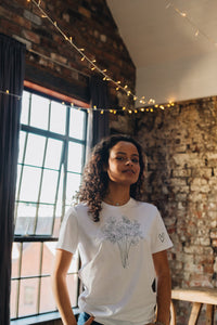 Big bunch of flowers embroidered organic t-shirt.