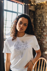 Big bunch of flowers embroidered organic t-shirt.