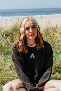 Embroidered colourful moth sweater