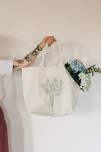 Maxi canvas bag with Have a really lovely day with big bunch flowers