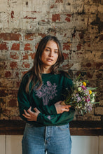 Load image into Gallery viewer, Embroidered big bunch of flowers embroidered on front with mini bunch on sleeve sweater