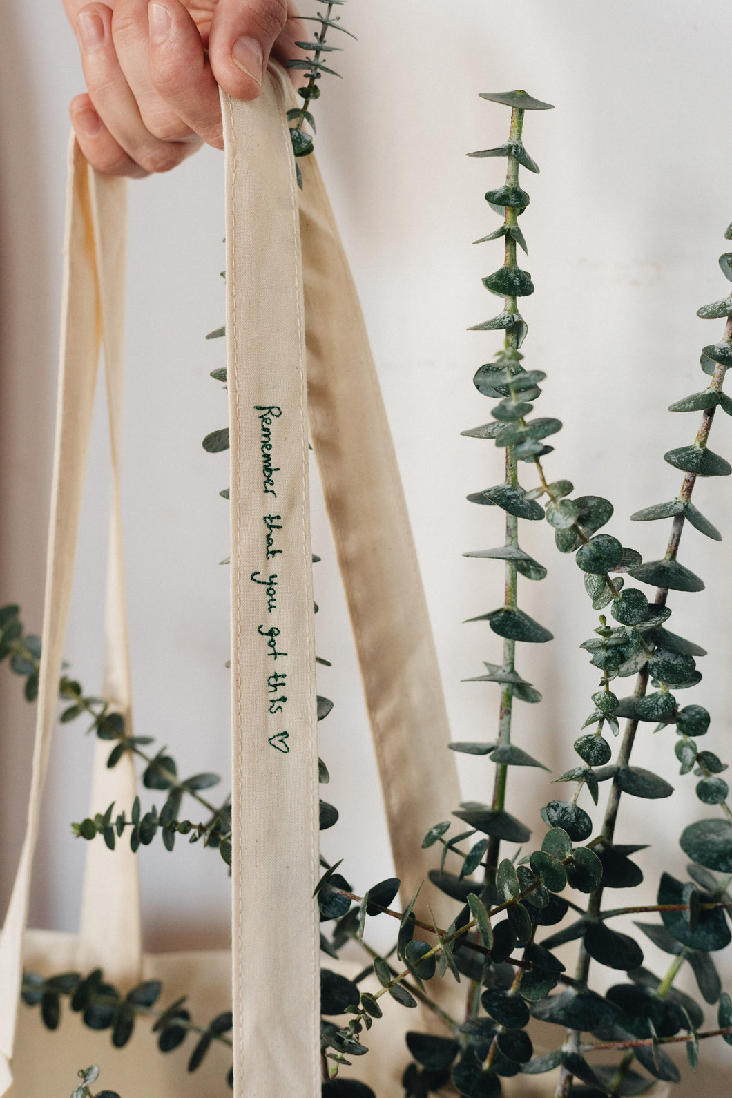 mini bee with you got this strap embroidered tote bag