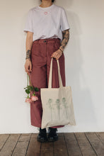 Load image into Gallery viewer, Trio of big roses with you got this strap embroidered tote bag