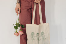 Load image into Gallery viewer, Trio of big roses with you got this strap embroidered tote bag