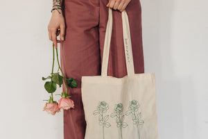 Trio of big roses with you got this strap embroidered tote bag