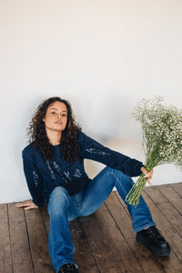 Embroidered large wildflower sweater with floral sleeves