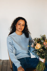 embroidered carnation sleeve sweater