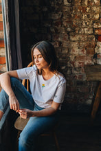 Load image into Gallery viewer, Sunflower and embroidered bee sleeve embroidered t-shirt