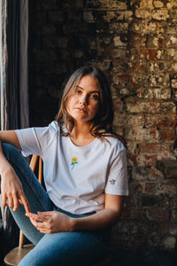 Sunflower and embroidered bee sleeve embroidered t-shirt