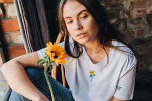 Sunflower and embroidered bee sleeve embroidered t-shirt