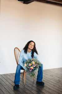 embroidered carnation sleeve sweater