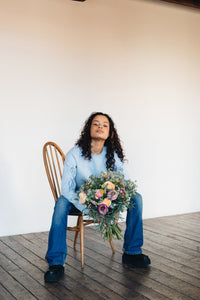 embroidered carnation sleeve sweater