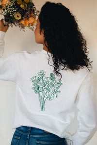 Embroidered big bunch of flowers embroidered back sweater