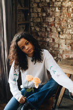 Load image into Gallery viewer, embroidered trio of moths embroidered sleeve sweater