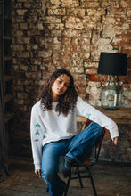 Load image into Gallery viewer, embroidered trio of moths embroidered sleeve sweater