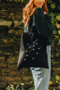 Lots of bees embroidered tote bag