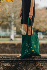Metallic lots of stars embroidered tote bag