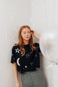 Printed sparkly moon & star T-shirt