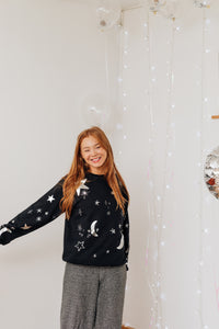 THE SHOWSTOPPER star moon embroidered printed sweater