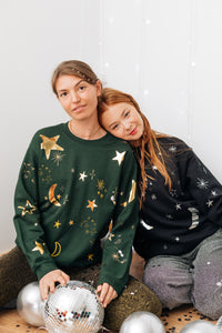 THE SHOWSTOPPER star moon embroidered printed sweater