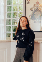 Load image into Gallery viewer, festive bugs embroidered sweater with bug star sleeve detail