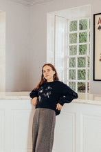 Load image into Gallery viewer, festive bugs embroidered sweater with bug star sleeve detail