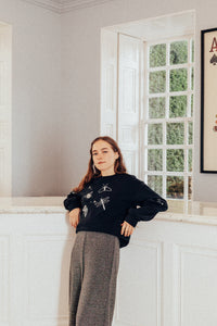 festive bugs embroidered sweater with bug star sleeve detail