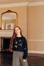 Load image into Gallery viewer, festive bugs embroidered sweater with bug star sleeve detail